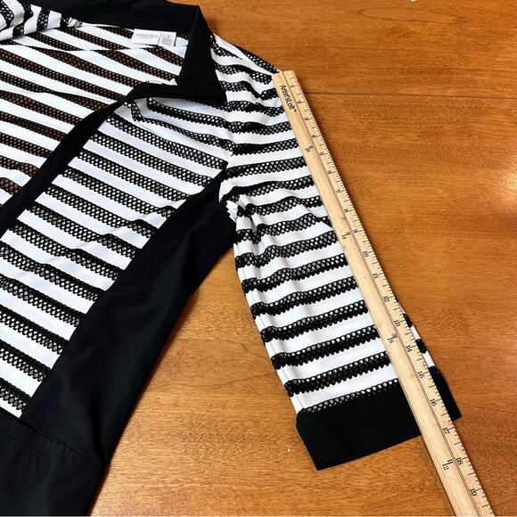 Weekends by Chico’s Women's Sz 1 US 8 M Striped Mesh Jacket Black White Academia - Picture 13 of 15